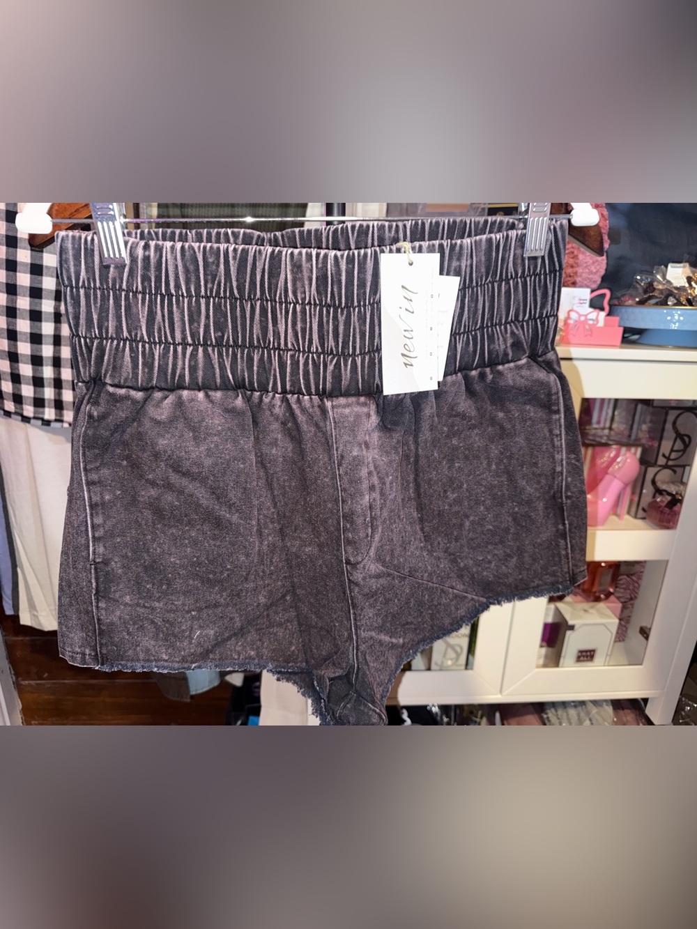 Women’s Charcoal Wash Elastic-Waist Shorts